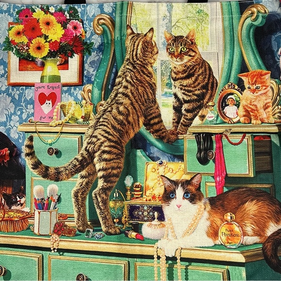 Eco-Friendly Cats Playing Dress Up Folding Tote Bag - Picture 7 of 16